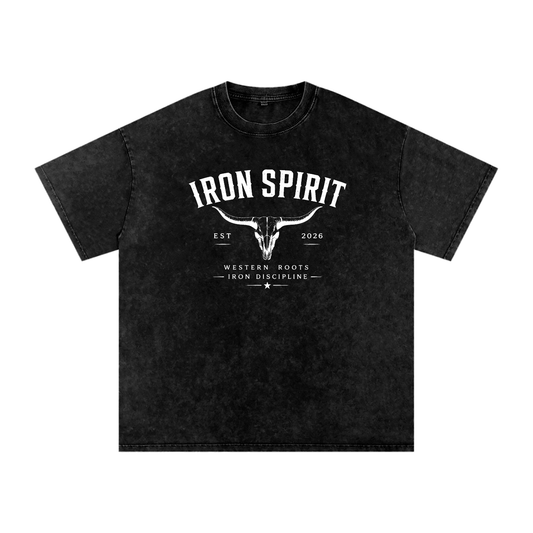 Snow Washed Oversized Cotton T-Shirt (White Lettering)
