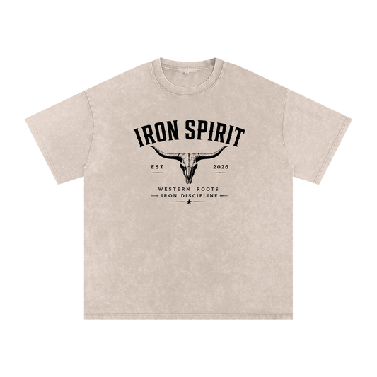 Snow Washed Oversized Cotton T-Shirt (Black Lettering)
